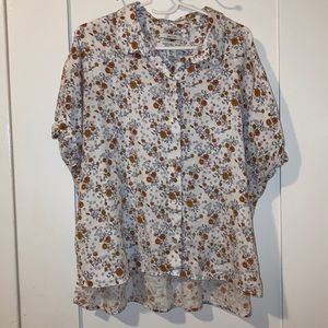 Linen Button Up Shirt with Flower Pattern